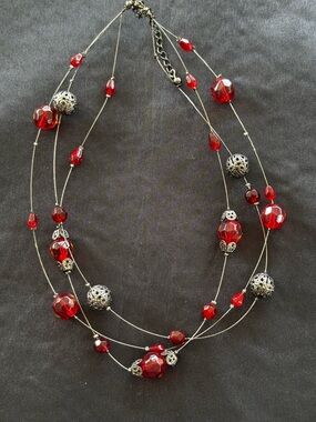Red Multi-Strand Beaded Necklace - Unbranded